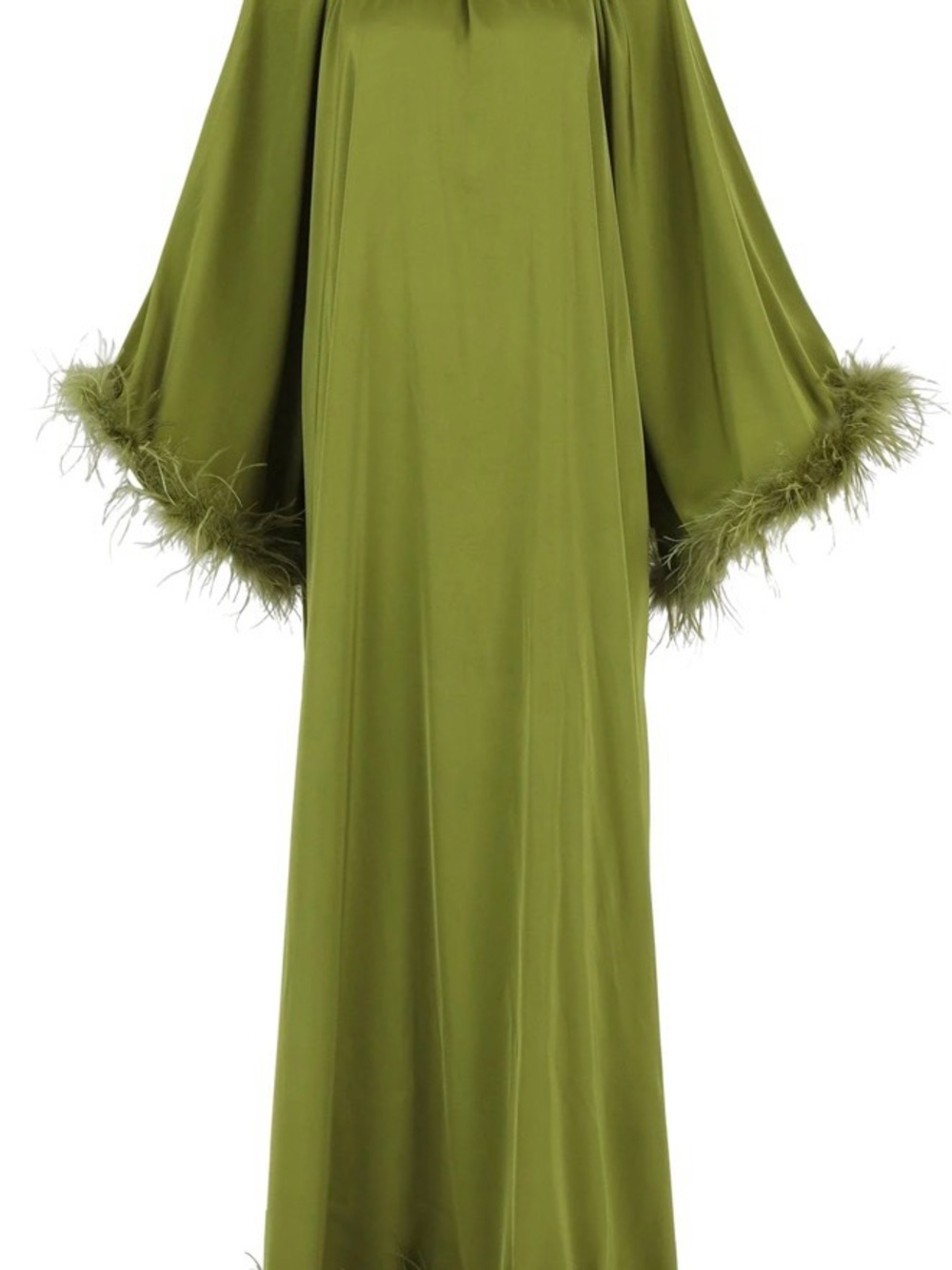 Layla Feather-Trim Olive Green Maxi Kaftan Dress - Picture 2 of 4
